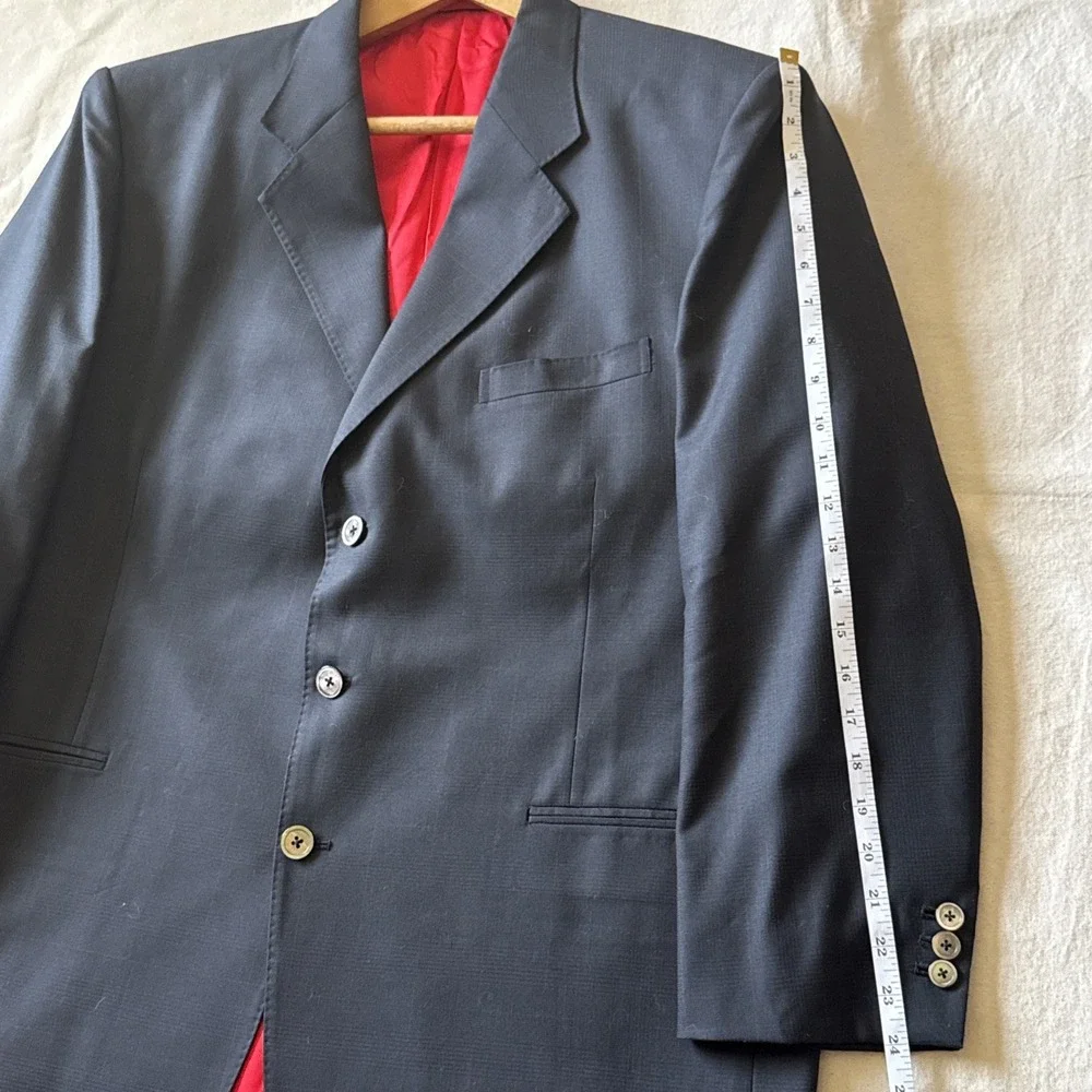 Custom Tailored Holland & Sherry Blue Plaid Wool Blazer 48